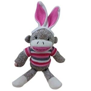 Dan Dee Girl Sock Monkey Easter Bunny Stuffed Animal Plush Toy